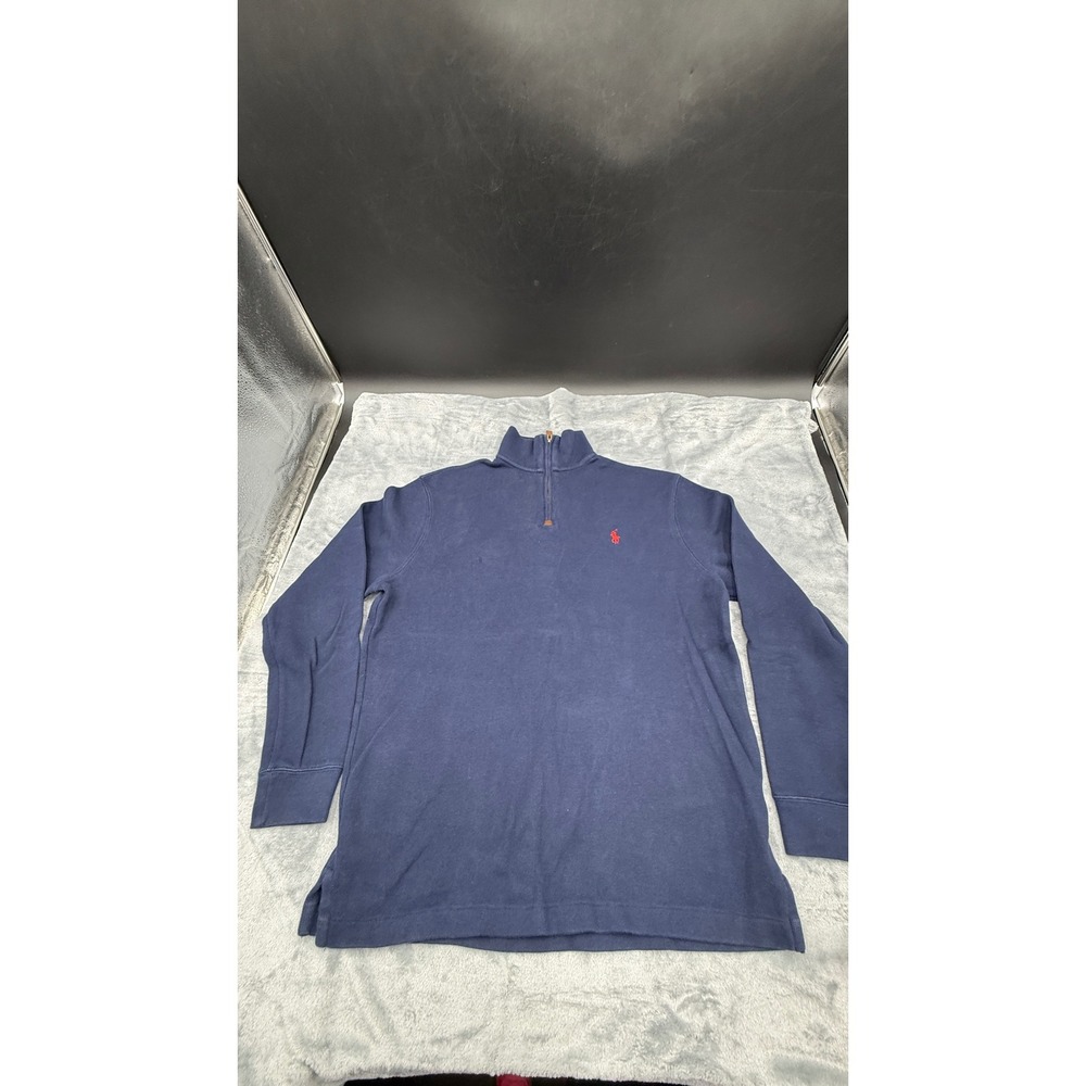 Polo Ralph Lauren Men's M Navy Blue 1/4 Zip Pullover Sweater Red Pony Cotton